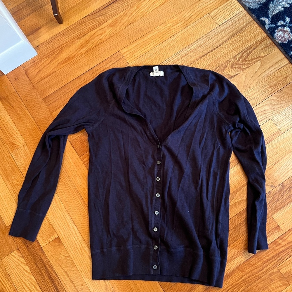 Lands End Canvas Navy Cotton Cashmere Cardigan Classic Elegance size Small